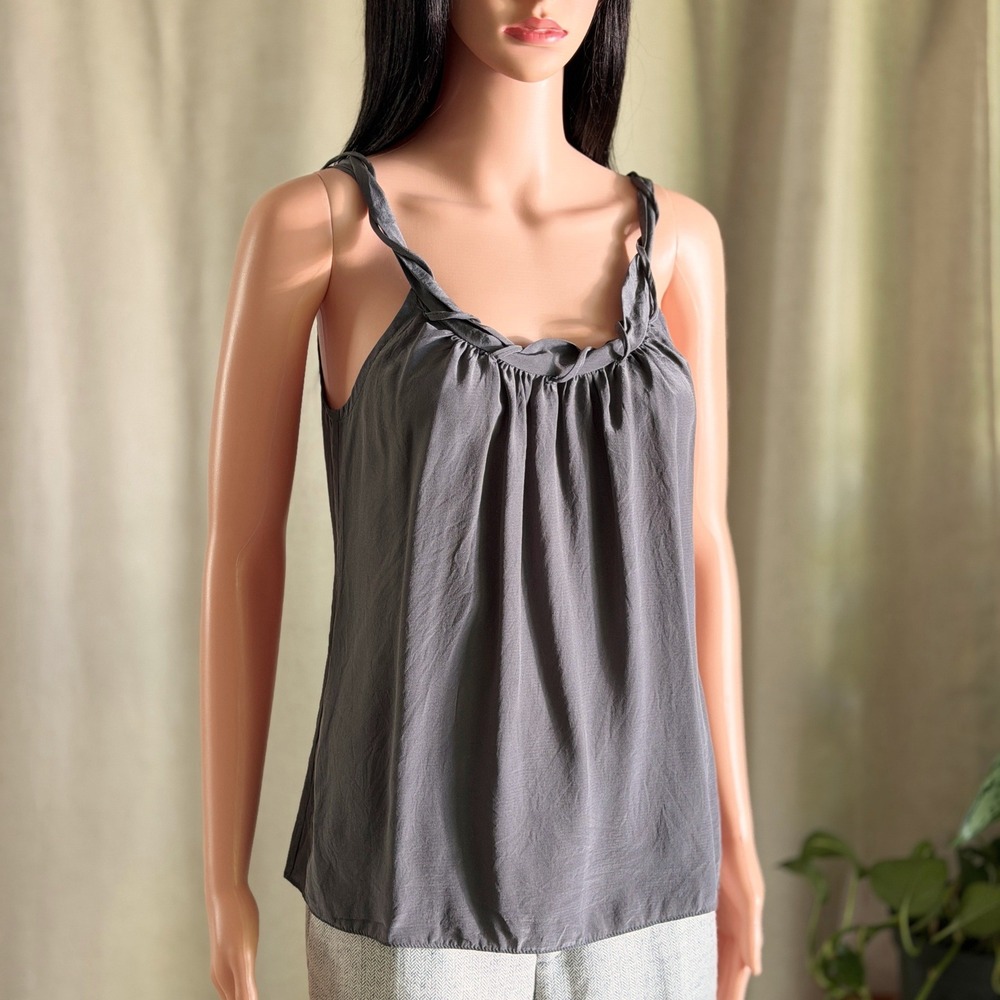 Vtg Y2K Rory Beca Womens Silk Camisole Tank Top Charcoal Grey Braided Neckline S